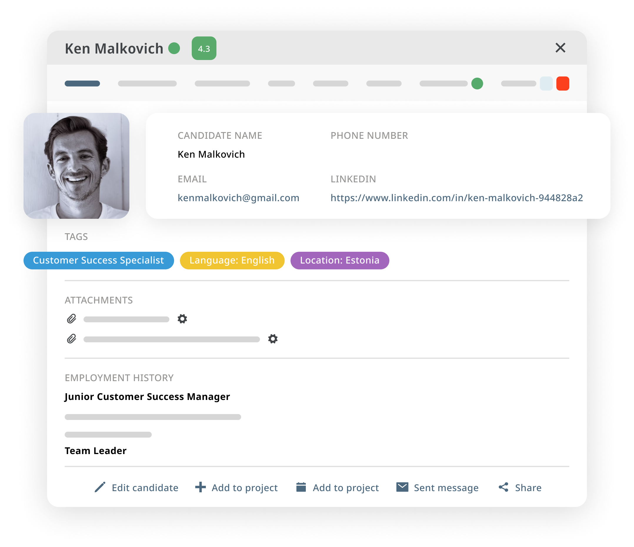 Candidate profile screenshot